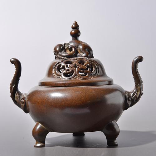 工艺美术大师 铜器青铜铸铜工艺 礼品装饰品藏品摆件 象耳炉